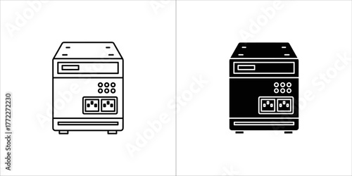 Two computer tower icons in black and white