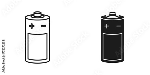 Single aa battery, line art and solid icon