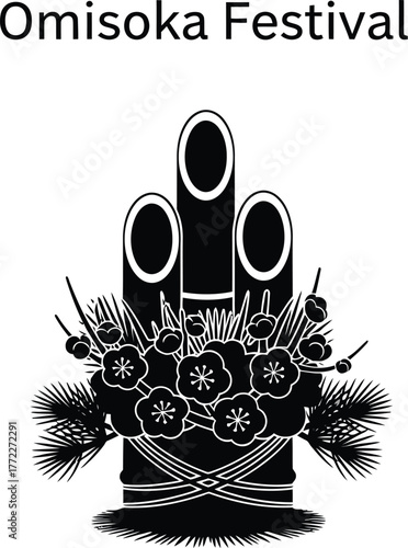 Traditional Japanese Omisoka festival decoration with candles and pine branches