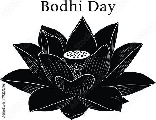 Black lotus flower illustration for Bodhi Day celebration