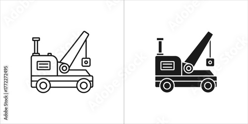 Mobile crane icon in black and white color
