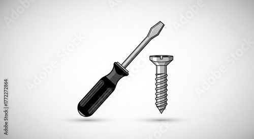 Illustration of screwdriver and screw for home repair tools and diy projects for construction work and maintenance