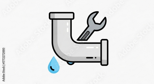 Plumbing repair leaky pipe with wrench service and dripping water drop home maintenance fix it solution