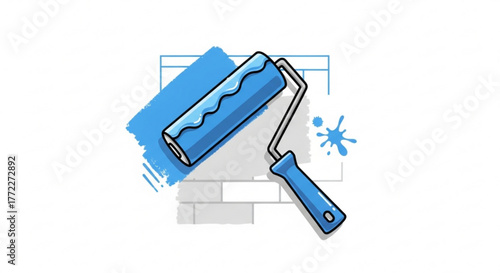 Blue paint roller painting wall illustration for home improvement and renovation projects great for diy projects