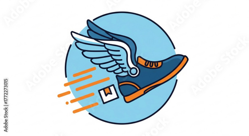 Fast delivery service with winged shoe and package for express shipping and quick logistics solutions online orders