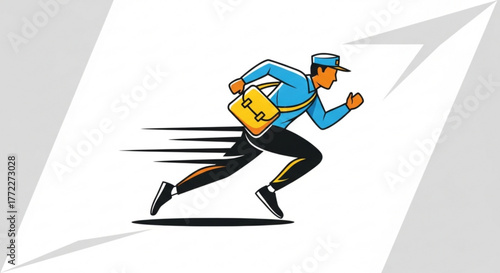 Running delivery man vector illustration for express courier service and fast shipping delivery concept
