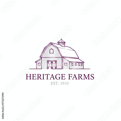 A sketch illustration of a barn with text below it describing a farm. The year 1910 is below