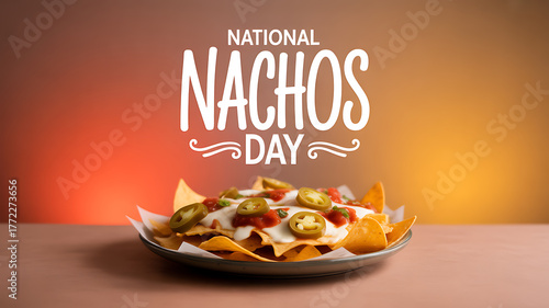 A plate of loaded nachos with cheese, jalape�os, and sour cream celebrated on National Nachos Day