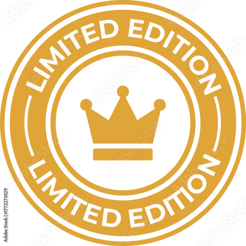 Limited edition golden badge with crown vector illustration for exclusive product promotion isolated on white background
