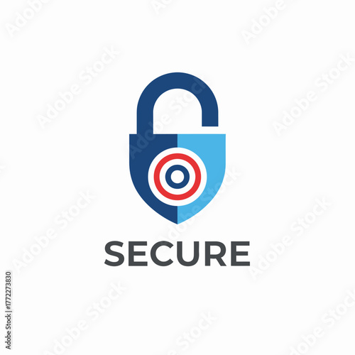 A geometric shield and lock icon in blue, red, and light blue with the word "SECURE