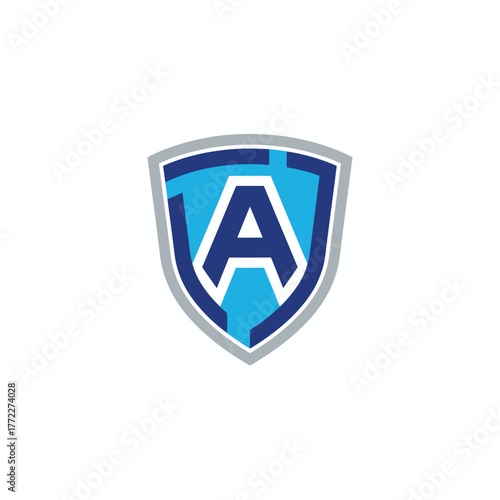 Free Download A crest-shaped design with a letter 'A' inside, featuring blue and gray colors - GFXLoad