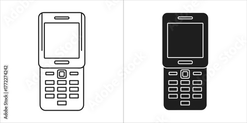 Flip phone in open position, showing screen and keypad