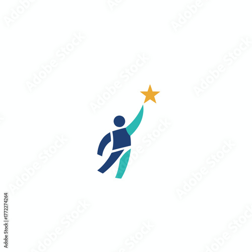 A stylized person reaching for a gold star, vibrant color scheme, minimalist design