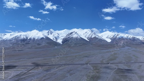Magnificent plateau snow mountain scenery,Snowy mountain peaks under blue sky,Snow mountains and blue sky on the Tibetan Plateau,Pure plateau snow mountain landscape,Majestic plateau mountain scenery
