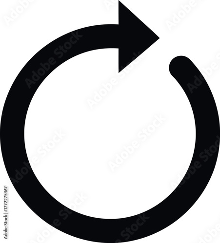 Bold black circular arrow icon symbolizing refresh reload repeat and rotation