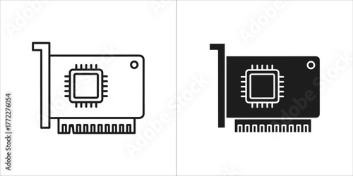 Video card icon, outline and glyph version