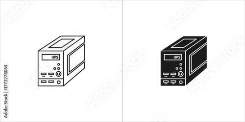 Black and white uninterruptible power supply icon