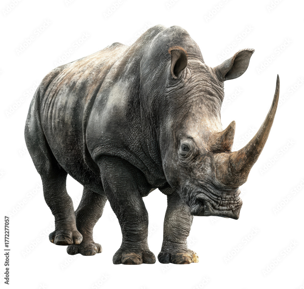 Fototapeta premium Rhinoceros encounter in nature wildlife isolated on transparent background
