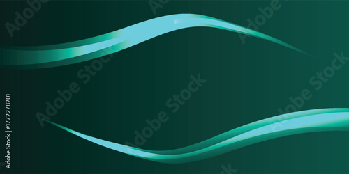 Elegant dark teal background with two flowing, glowing cyan wave-like shapes.