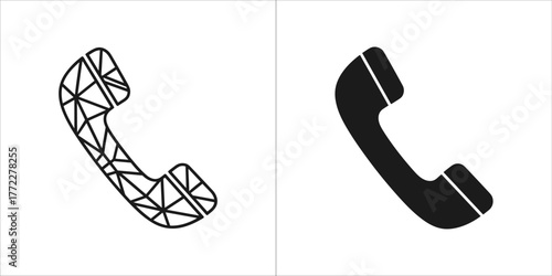 Two telephone receiver icons, one outlined with geometric pattern and one solid black