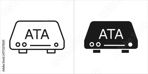 Two icons of an ata device, one in outline and one in solid black