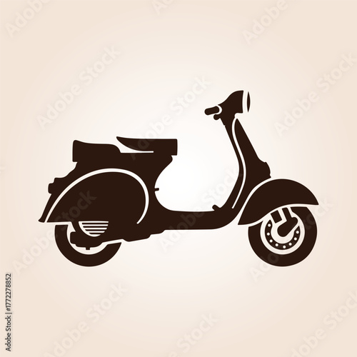 Scooter Silhouette Vector, Retro Style, Simple Bold  Black On White