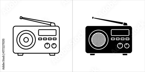Portable radio icon in black and white
