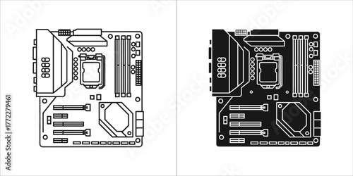 Computer motherboard vector icon, main board