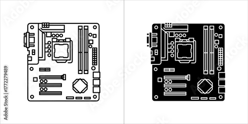 Motherboard icon set, computer component vector