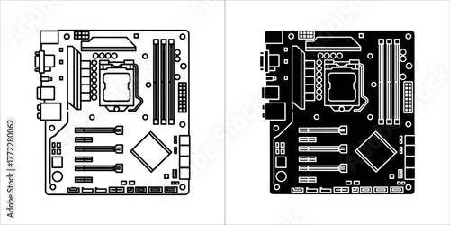 Motherboard vector icon, computer main circuit board
