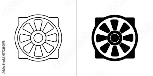 Computer fan, vector illustration in black and white