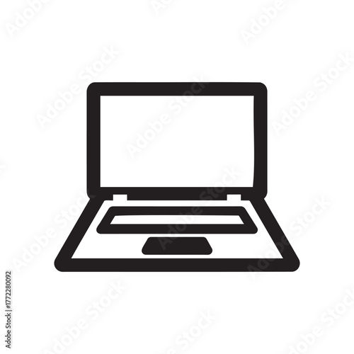 Simple black and white outline icon of a laptop computer