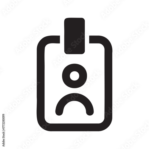 Simple black and white icon representing an identification card or badge, isolated on a