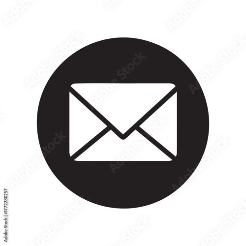 Black circle with white envelope icon symbolizing email communication and contact