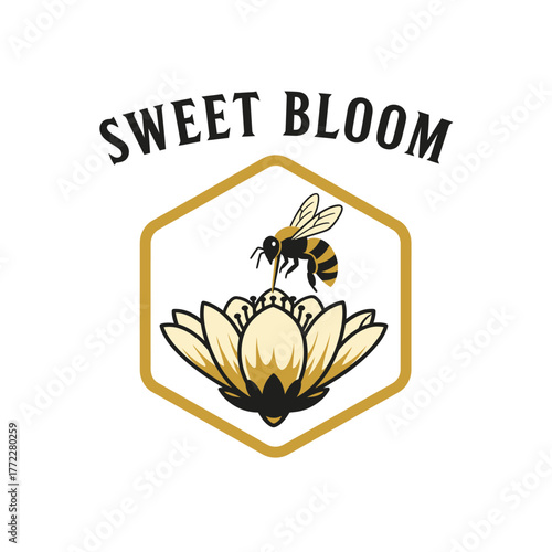 Sweet Bloom Honey Bee and Flower Logo