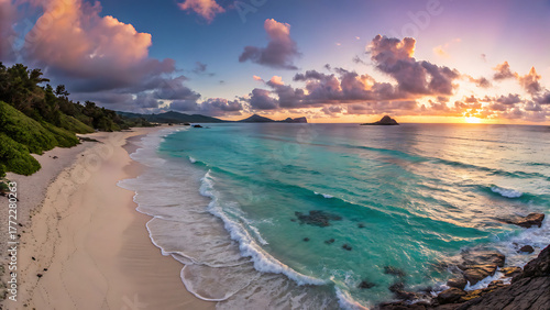 Fototapeta Naklejka Na Ścianę i Meble -  Sea side wood road sunset clean sky