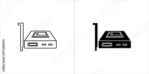 Black line video graphic card icon