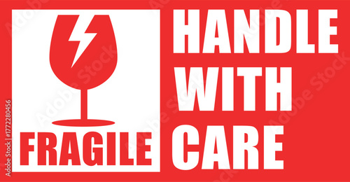 Sticker fragile handle with care vector. warning label, fragile label with broken glass symbol, vector
