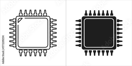 Cpu processor icon in outline and glyph style