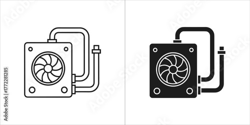 Liquid cooling system icon in outline and glyph