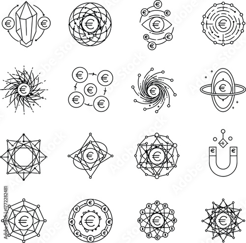 Collection of esoteric symbols and mystical runes in a grid layout