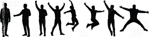 Silhouette, human, figure, standing, jumping, dancing, celebrating, movement, energy, freedom, expression, posture, gesture, evolution, transformation, active, dynamic, body