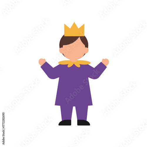 A cartoon depiction of a person wearing a crown and royal attire.
