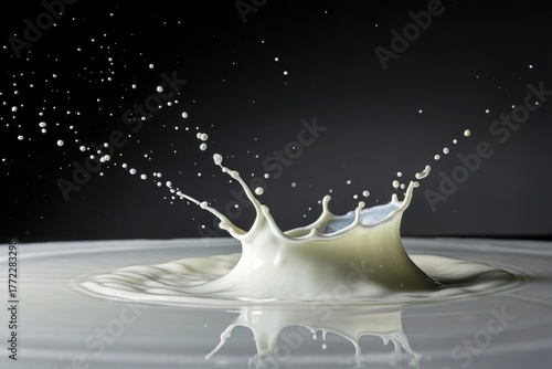 Incredible Milk Splash with Droplets against a Dark Background