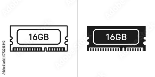 Black and white vector illustration of a 16 gb ram