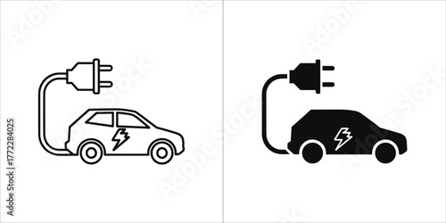 Electric car with plug in black and white