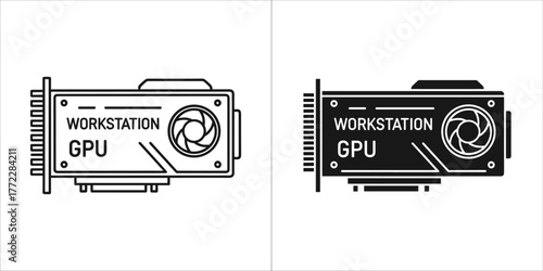 Workstation gpu icon in black and white colors