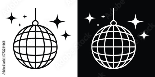 Disco ball with sparkles icon vector, Disco ball icon