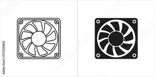 Computer cooler icon in line and glyph style