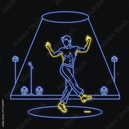 Neon themed performance art illustration.